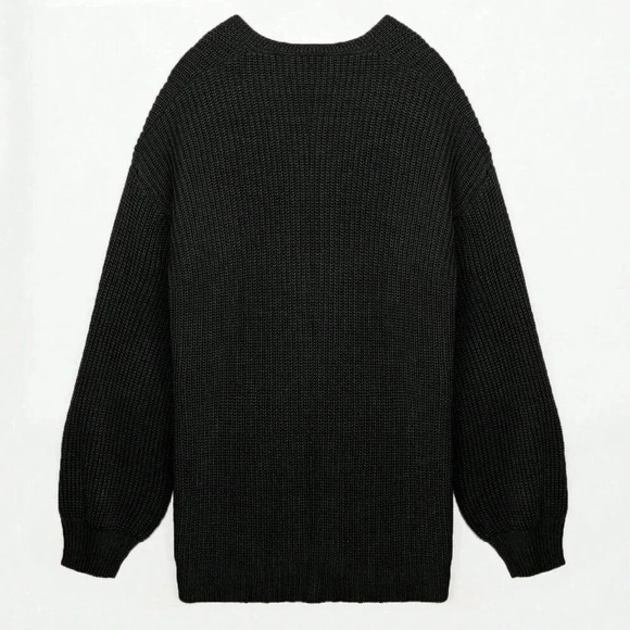 Black Casual Women's Drop Shoulder Open Front Cardigan - Picture 6 of 8